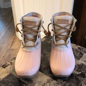 Sperry Top Sider Wool Duck Boots Waterproof Rubber- Pale Pink Womens Size 8.5